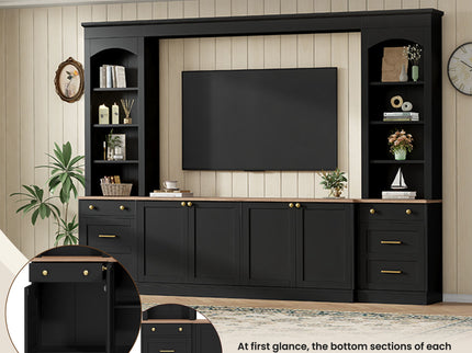 Arched Entertainment Center Wall Unit With Bookshelf, Retro Large TV Stand