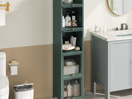 Glass Door Cabinet With Tier Storage