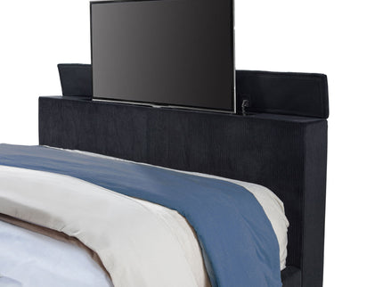 Judah - Eastern King Wingback TV Bed With Motorized Lift And Flame Visualizer - Black