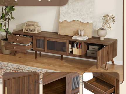 76" TV Stand, Entertainment Center With Storage Cabinets, TV Media Console Table For Living Room - Natural