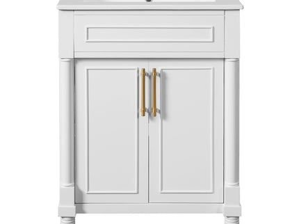 Bathroom Vanity With Integrated Sink, 2 Door Cabinet, Single Sink For Small To Medium Bathrooms