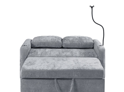 Modern Loveseat Pull Out Sofa Bed With Adjustable Backrest, Two Cup Holders, A Phone Holder, Three Charging Ports And Side Storage Pockets For Living Room