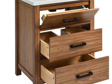 24'' Bathroom Vanity With Basin Sink, 3 Drawer Storage Cabinet - Natural Wood