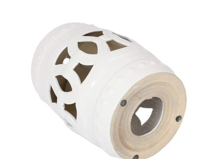 Elegant Glazed Ceramic Drum Stool Indoor / Outdoor Side Table Accent Garden Stool - White