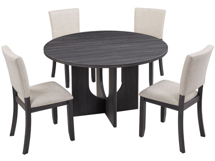 Round Dining Set With 4 Upholstered Dining Chairs