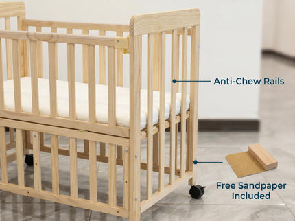 Portable Bedside Bassinet With 3 Adjustable Heights, Mini Crib For Newborns - Natural Wood