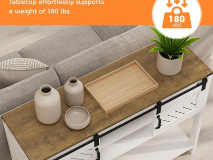 Entryway Table With Sliding Barn Door Storage - White / Oak