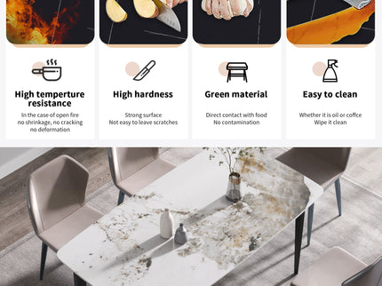 Modern Artificial Stone Pandora Curved Leg Dining Table 6 People - Antique White