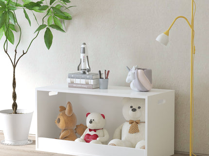 Open Toy Storage Box For Kids, Organizer Bin For Plush Toys, Books - White