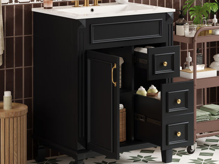 Bathroom Vanity With Sink, Compact Cabinet & 2 Drawers And Adjustable Shelf
