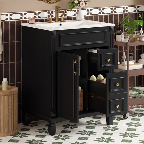 Bathroom Vanity With Sink, Compact Cabinet & 2 Drawers And Adjustable Shelf