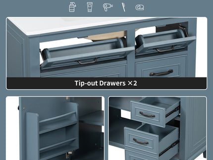 Modern Bathroom Vanity With Sink Top, Flip Drawers, Adjustable Shelf