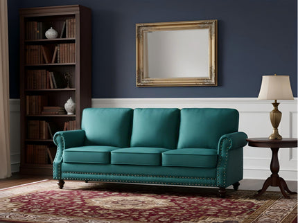 3 Seater Sofa With Nailhead Trim And Turned Legs For Living Room