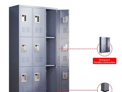 9 Door Lockers With Lock For Storage In Office, School, Gym, And Bedroom - Gray