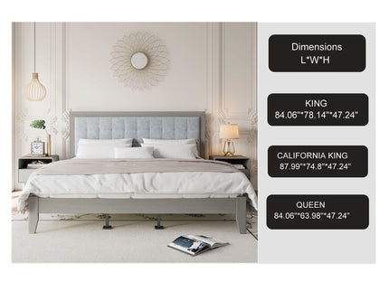 Mid Century Modern Platform Bed With Upholstered Headboard