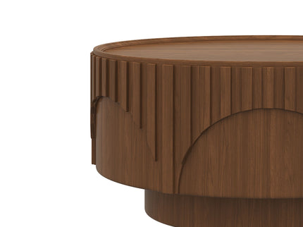 Round Fluted Drum Coffee Table With Sturdy Base For Living Room