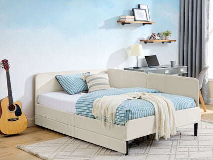 Upholstered Platform Bed Frame With 2 Storage Drawers And Adjustable Sofa Bed
