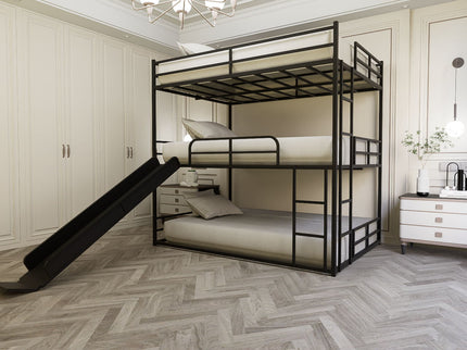 Twin Size House Loft Bed With Slide And Ladder - Black