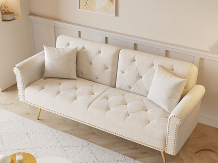 Luxurious Sofa Bed With Nail Head Trim And Matching Pillow