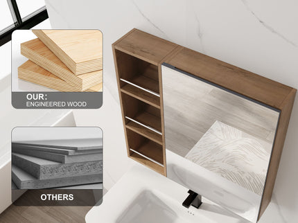 29.63" Wall Mounted Bathroom Cabinet With Adjustable Shelves - Imitative Oak
