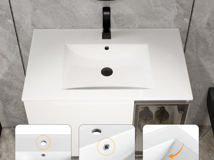 Wall Mounted Bathroom Vanity With Sink, 2 Soft Close Doors, Cabinet & Half Door