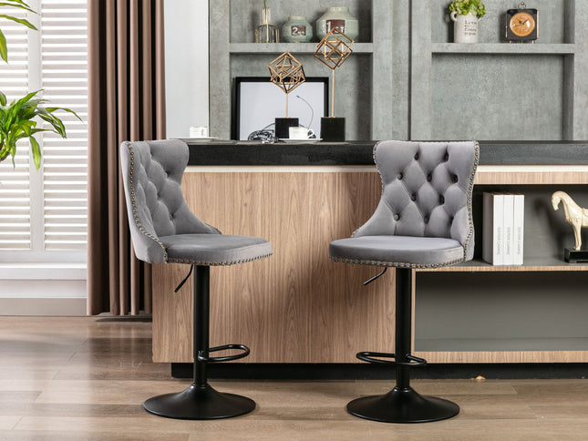 Swivel Barstools Adjusatble Seat Height, Modern Upholstered Bar Stools With Backs Comfortable Tufted For Home Pub And Kitchen Island (Set of 2)
