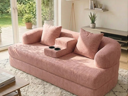 2 In 1 Convertible Sleeper Sofa Bed With Cup Holders