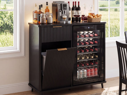 Fluted Coffee Bar Cabinet With Mini Fridge Space & Charging Station