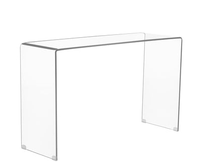 Elegant Transparent Tempered Glass Console Table With Rounded Edges, Modern Sofa Table - Clear
