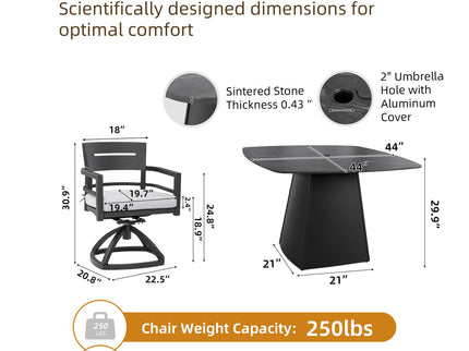 Outdoor Patio Dining Set, Squircle Dining Table, Dining Chairs With Sunbrella Cushions