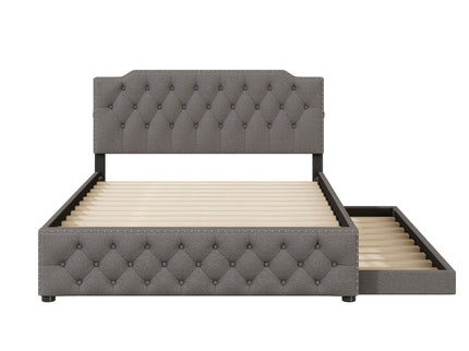 Upholstered Platform Bed With Trundle And 2 Sets Of USB Ports On Each Side, Fabric