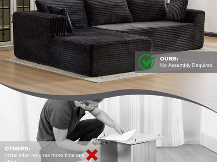Compression Sectional Couch With Comfy Chaise, Boneless L Shape Sofa With Deep Seat