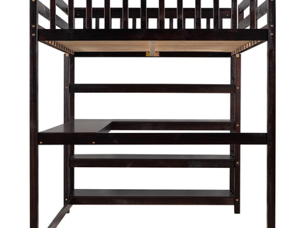 Loft Bed With Storage Shelves And Under Bed Desk