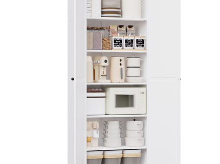 Kitchen Pantry Cabinet With Doors, Heavy-Duty Freestanding Storage Organizer With 5 Adjustable Shelves, Tool Free Assembly - White