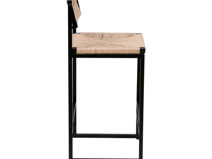 Bar Stools Paper Rope Weave Dining Chairs With Back Hand Weave Stools For Kichen Island, Bar & Counter (Set of 2)