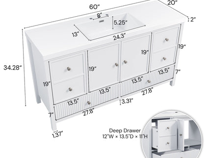 Bathroom Vanity With Separate Sink, Soft Close Doors And 4 Drawers
