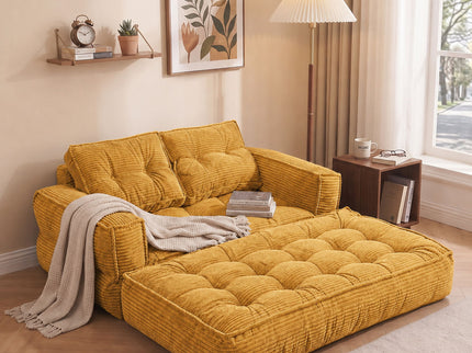 2 Seater Modular Corduroy Sofa With Chaise Lounge For Living Room