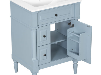 Freestanding Bathroom Vanity With Sink, Adjustable Shelf & Flip Drawer