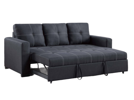 Sectional Sofa Pull Out Bed Upholstered Tufted Convertible Couch - Black