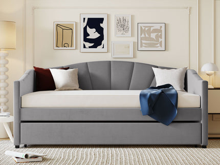 Upholstered Daybed Sofa Bed With Trundle Bed And Wood Slat