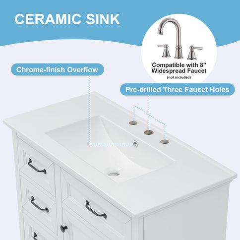 Modern Bathroom Vanity With Sink Top, 4 Drawers And 1 Soft-Close Door