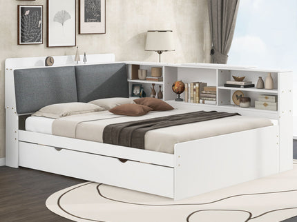 Platform Bed With Trundle, Shelves, And Storage Headboard