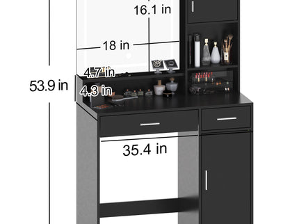 Vanity Desk With Mirror And LED Light Strip, Dressing Table With Large Drawer, 3 Level Storage Dresser & 3 Lighting Modes Adjustable Brightness, Suitable For Bedroom