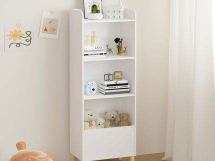 4 Tier Bookcase, Book Display With Safety Restraint, Storage Cabinet For Playroom - White