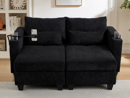 Convertible Chaise Lounge Sofa Chair With USB Ports, Cup Holders, Phone Holder And Storage