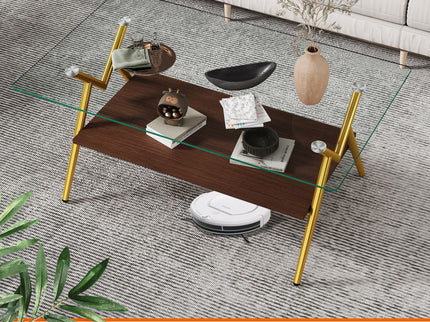 Rectangle Coffee Table With Tempered Glass Top And Shelf