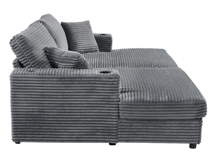 Oversized Loveseat Chaise With 2 USB Ports, 2 Cup Holders And 2 Throw Pillows