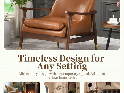 Mid - Century Accent Chair With Cushioned Seat, Brass Tipped Legs