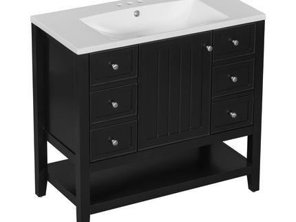 36" Bathroom Vanity & Sink, 2 Cabinet And 3 Drawers - Black