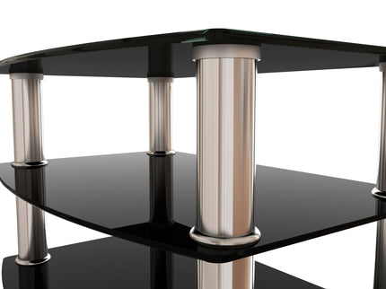 5 Tier Tempered Glass Side Table, Stainless Steel Frame End Table For Living Room, Bedroom - Black
